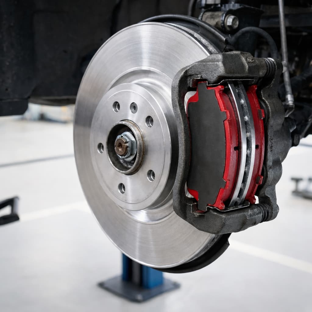 Yeni Takılmış Fren Balataları Ve Fren Diski Yakın Plan Görünümü