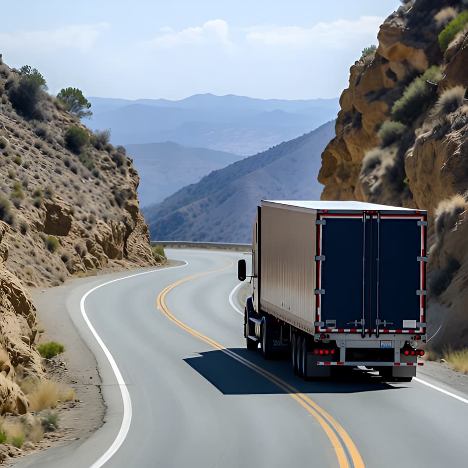 Virajlı Dağ Yolunda Ilerleyen Dorseli Tırın Arkadan Görünümü